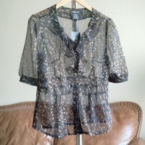 NESLAY COLLECTION  Brown Fall Sheer Chiffon Blouse Size L
